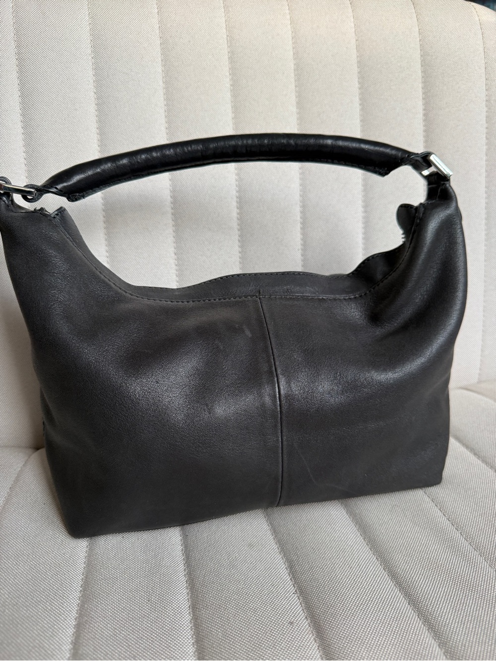 Mango Black Leather Slouchy Shoulder Bag